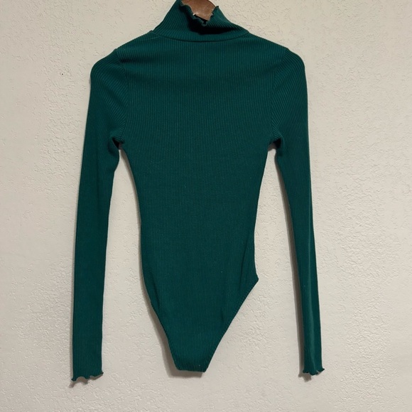Women's Intimately Free People Teal Ribbed Turtleneck Bodysuit - Picture 4 of 7